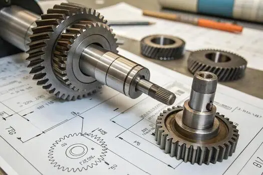 precision gears on technical blueprint photo